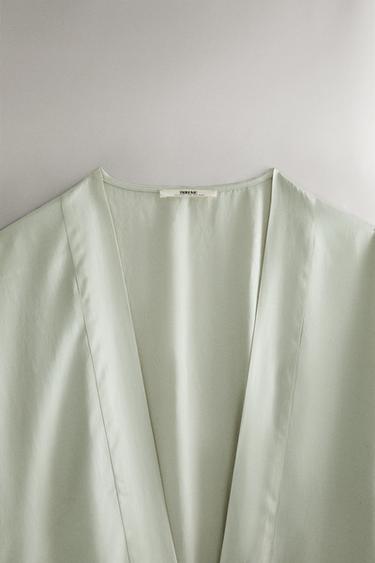 OPENWORK SATEEN DRESSING GOWN - Sea green by Zara - Image 1