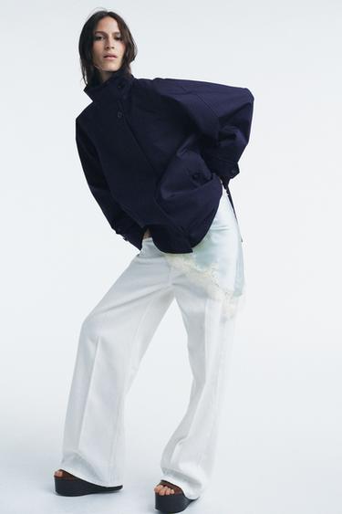 CASACO CAPA COM PRESILHAS ZW COLLECTION - Azul-marinho da Zara