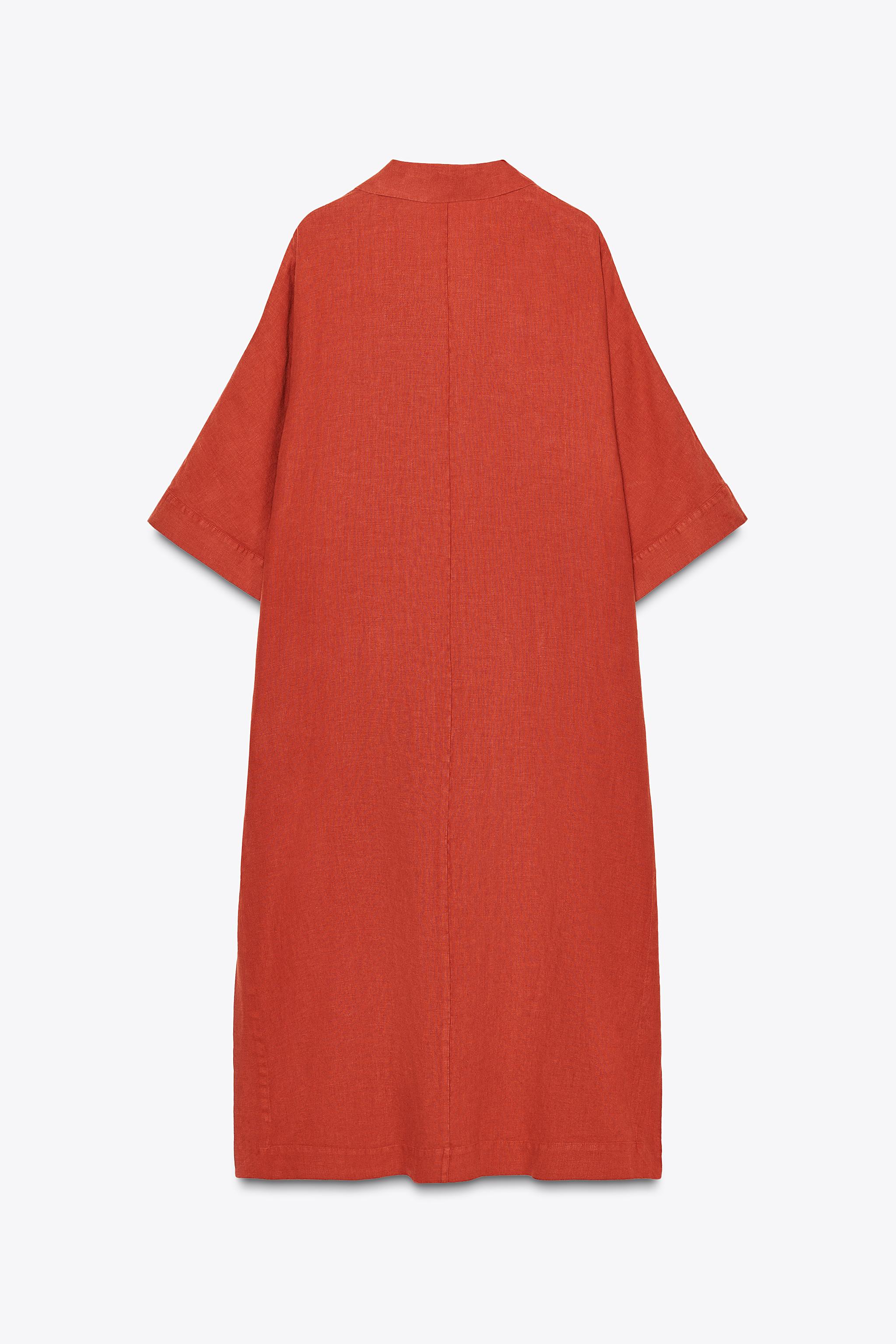 ZARA【NEW】ZW COLLECTION LINEN TUNIC DRESS ZW COLLECTION 100% LINEN TUNIC DRESS - Brick | ZARA United
