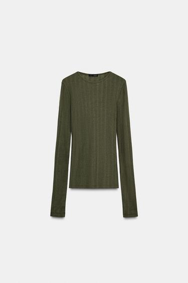 T-SHIRT SOFT CÔTELÉ - Vert foncé de Zara