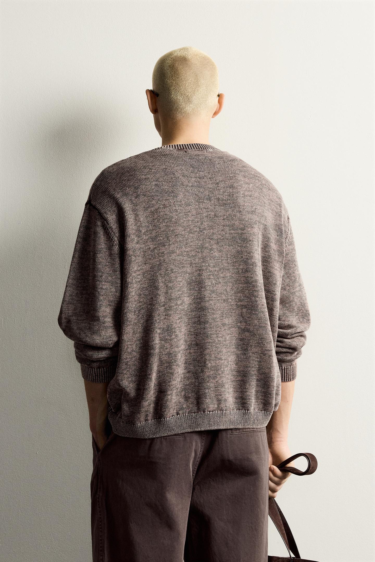Мужской свитер Zara Twisted Yarn V-NECK, цвет: Красный / Чёрный — фото 3