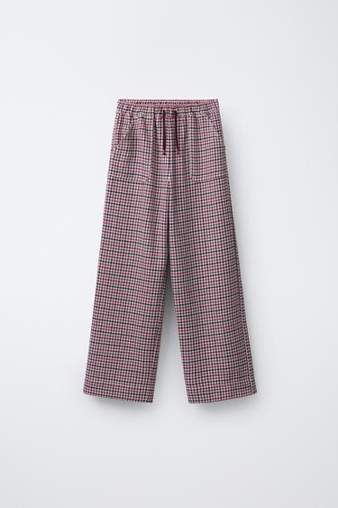 TEXTURED HOUNDSTOOTH WIDE-LEG TROUSERS - Pink by Zara