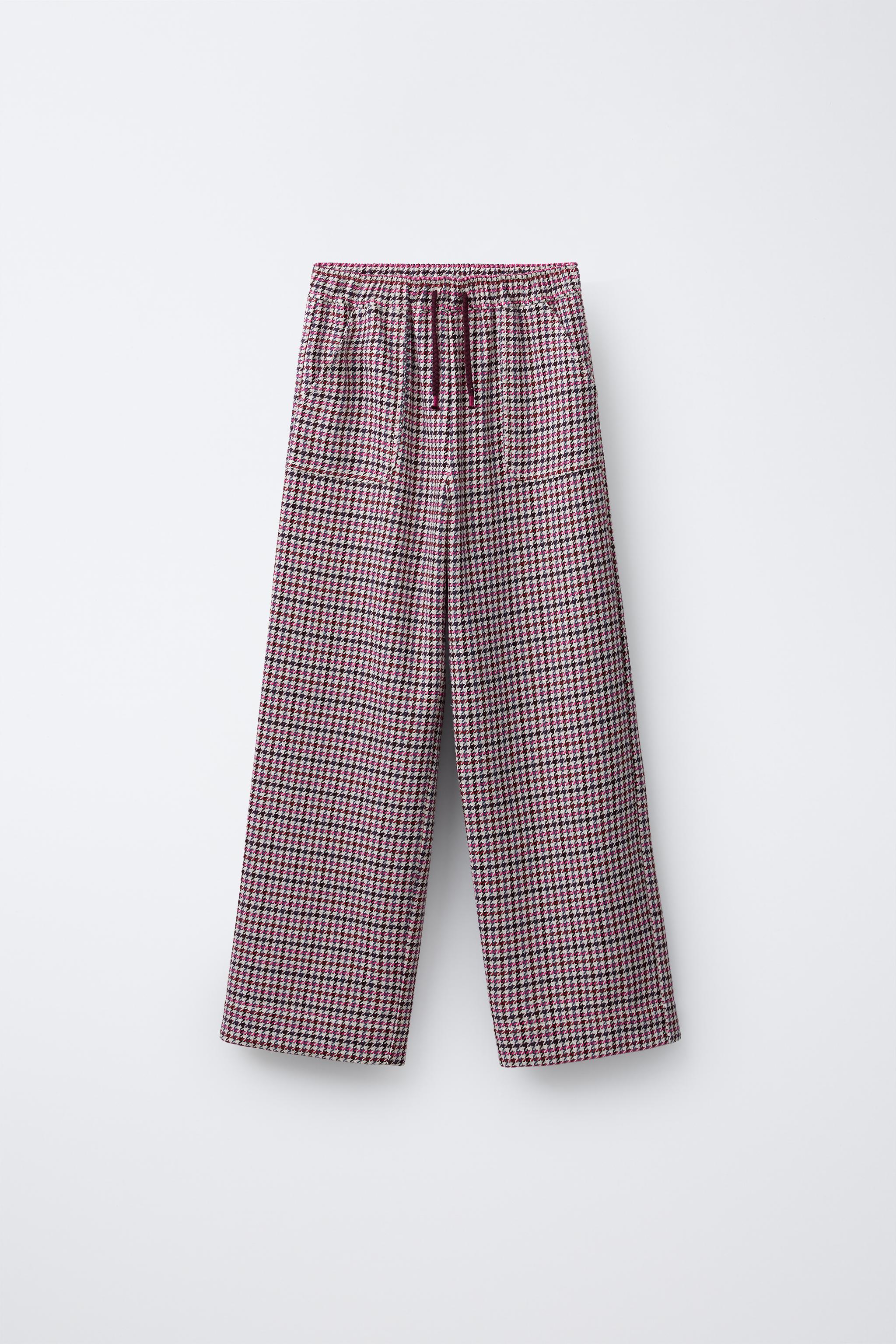TEXTURED HOUNDSTOOTH WIDE LEG PANTS