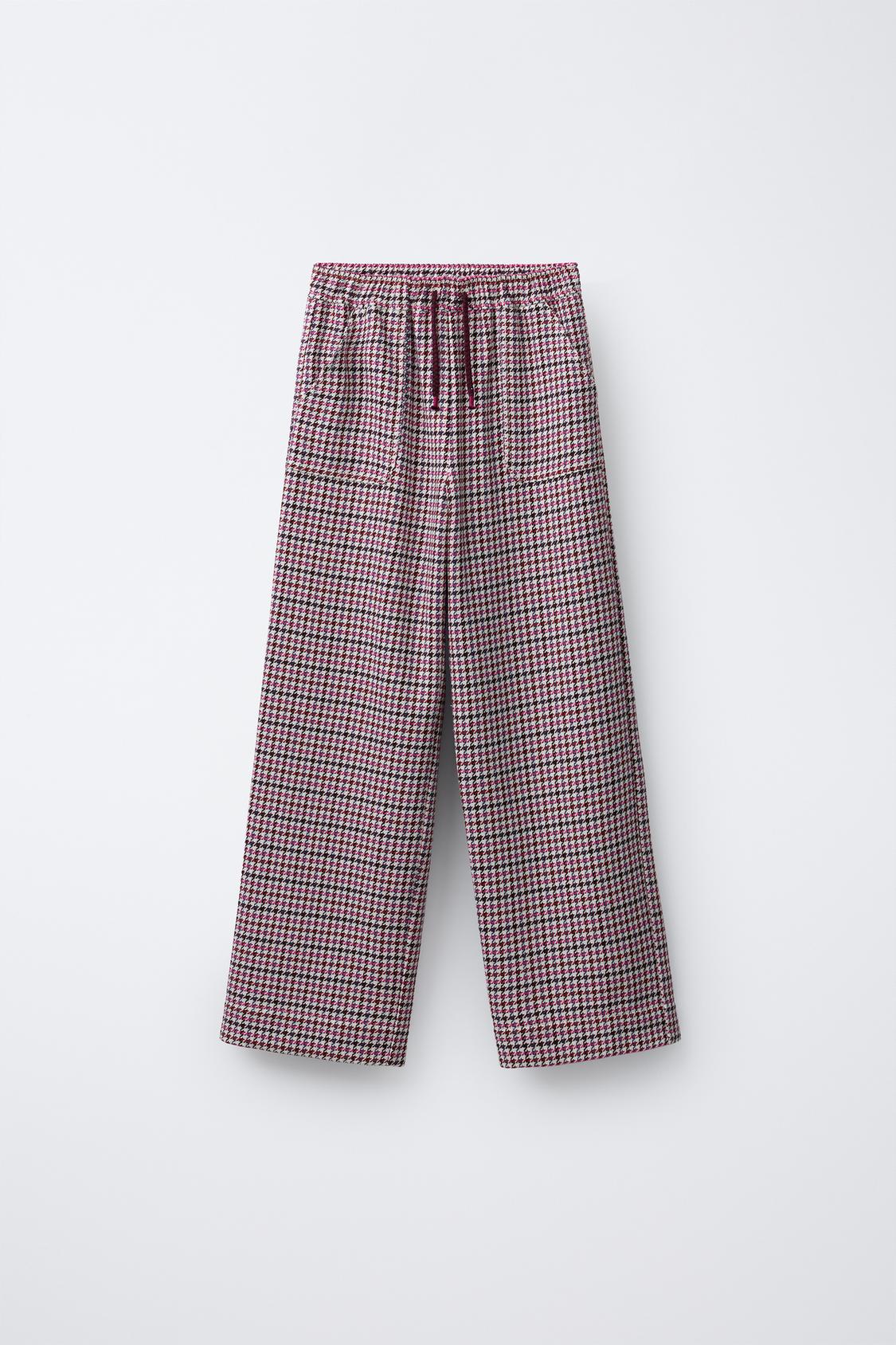 TEXTURED HOUNDSTOOTH WIDE LEG PANTS