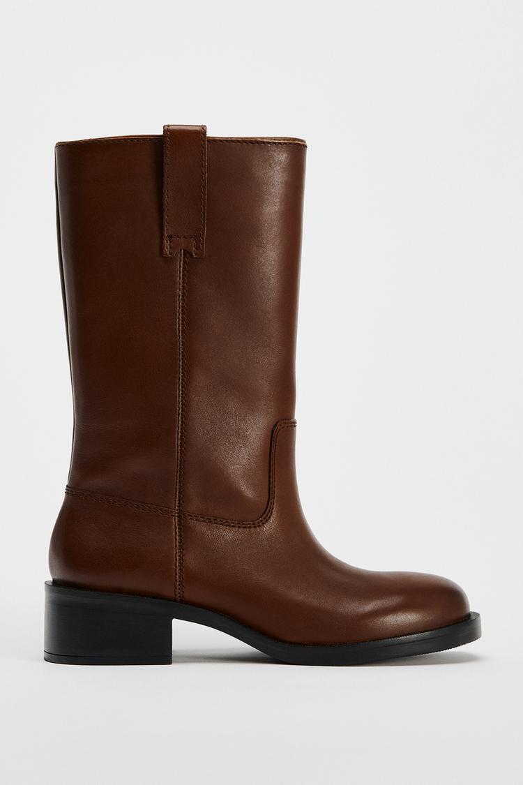 WIDE-LEG LEATHER ANKLE BOOTS - Brown by Zara - Image 2