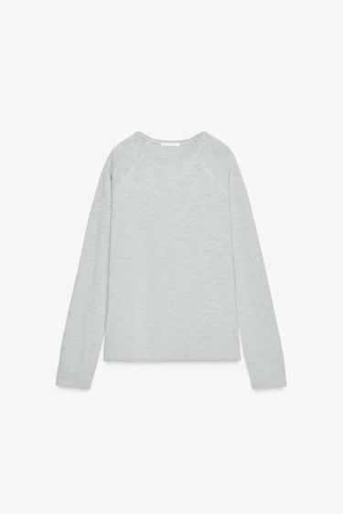 CAMISETA MANGA RANGLÁN ALGODÓN - Gris claro de Zara