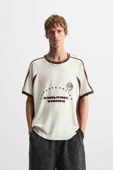 RETRO FOOTBALL PRINT T-SHIRT - Ecru by Zara
