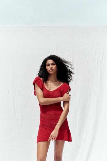TEXTURED KNIT RUFFLE MINI DRESS - Red by Zara - Image 4