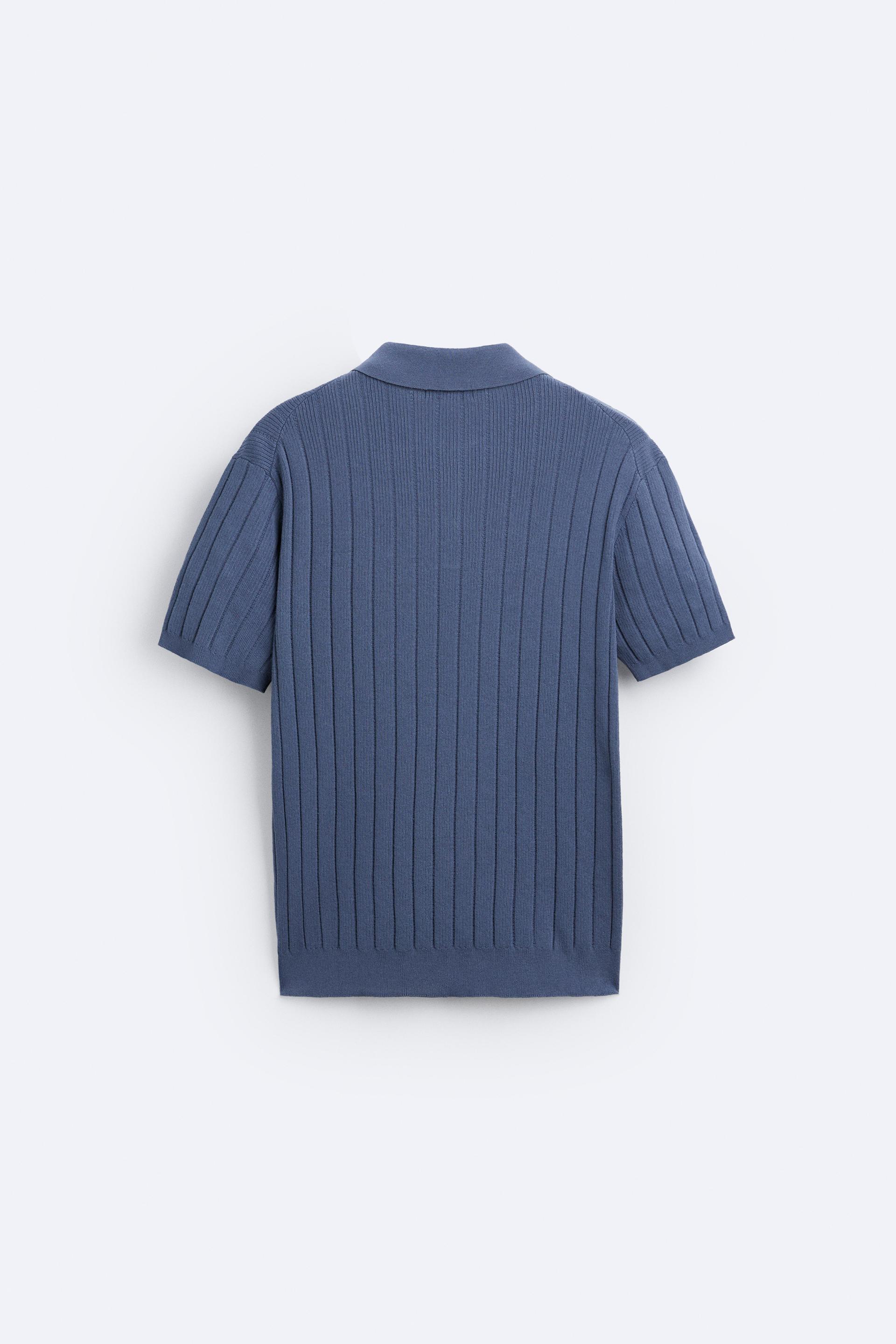 Ribbed Knit Polo - Blue – Eight-X