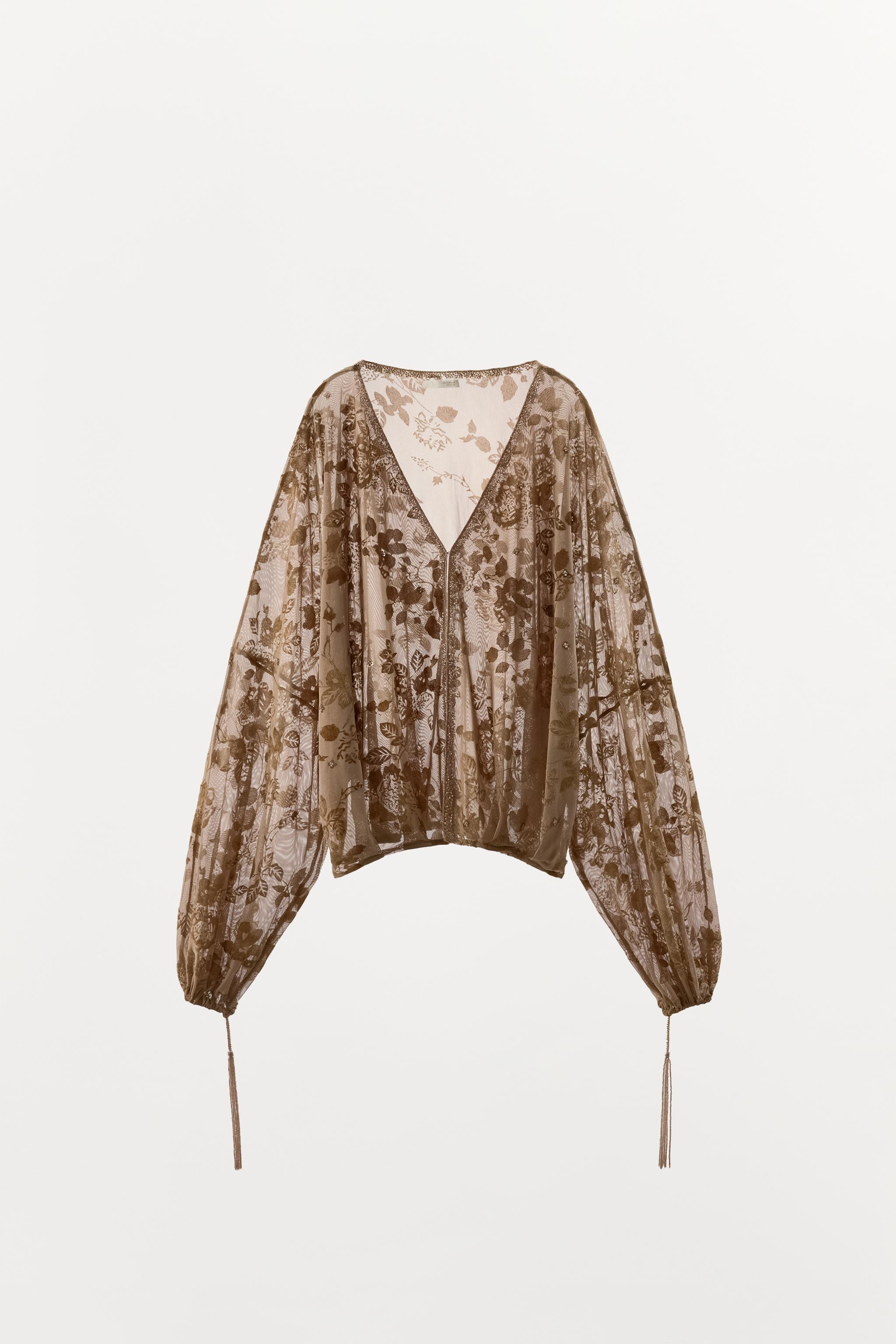 FLOCKED EMBROIDERED BLOUSE
