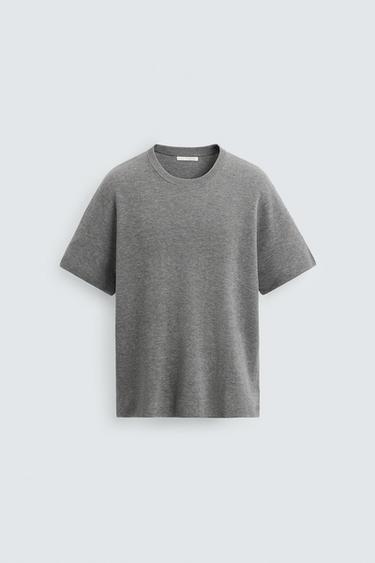 RELAXED FIT KNIT T-SHIRT - Grey marl by Zara