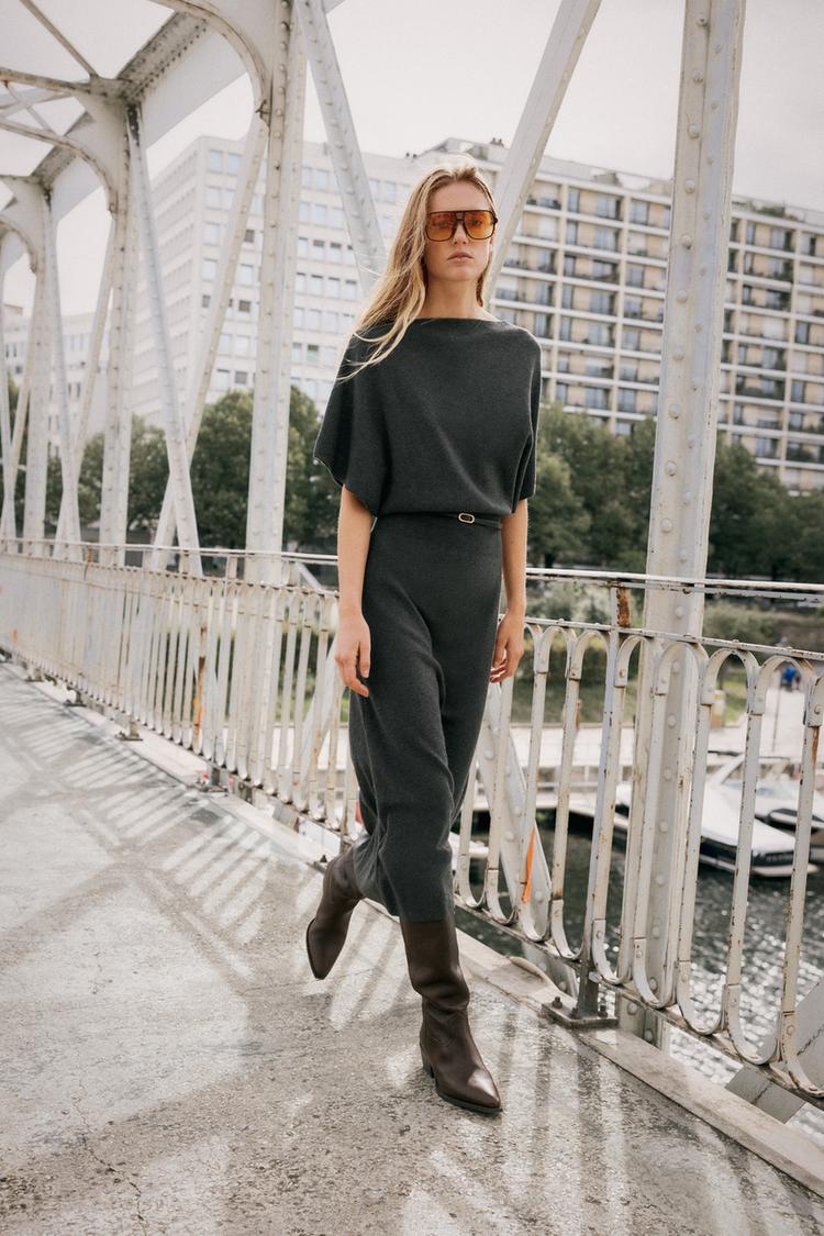 KNIT MIDI DRESS WITH BELT