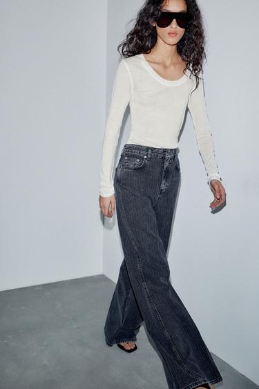ZW COLLECTION HIGH-WAIST STRIPED FLARE JEANS - Navy blue by Zara