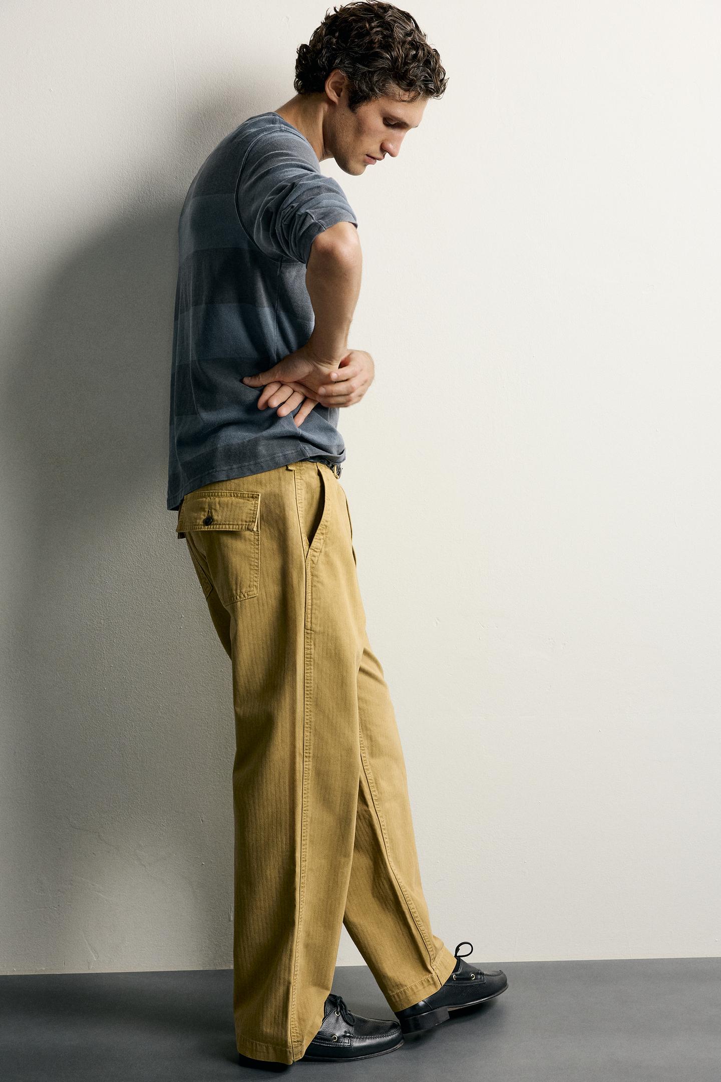 Мужские брюки Zara Washed Herringbone, цвет: Oil — фото 6