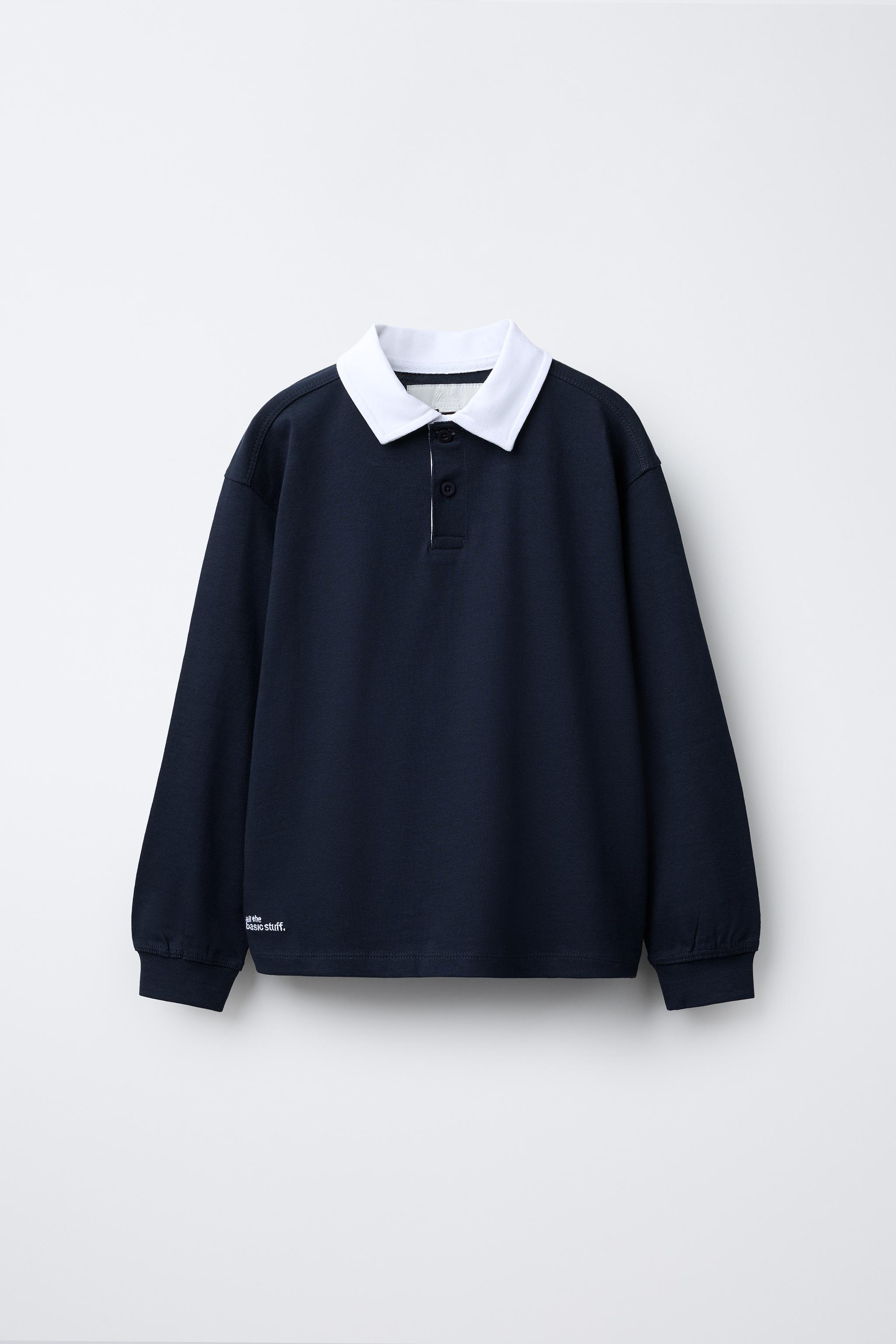 関税負担★ZARA★CONTRAST COLLAR POLO SWEATSHIRT EMBROIDERED PATCH POLO SWEATSHIRT - Blue | ZARA Australia