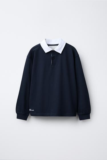 CONTRAST COLLAR POLO SHIRT WITH ELBOW PATCHES - Navy blue by Zara