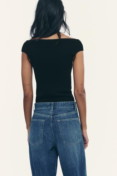 PLAIN KNIT BOAT NECK TOP - Black by Zara - Image 3