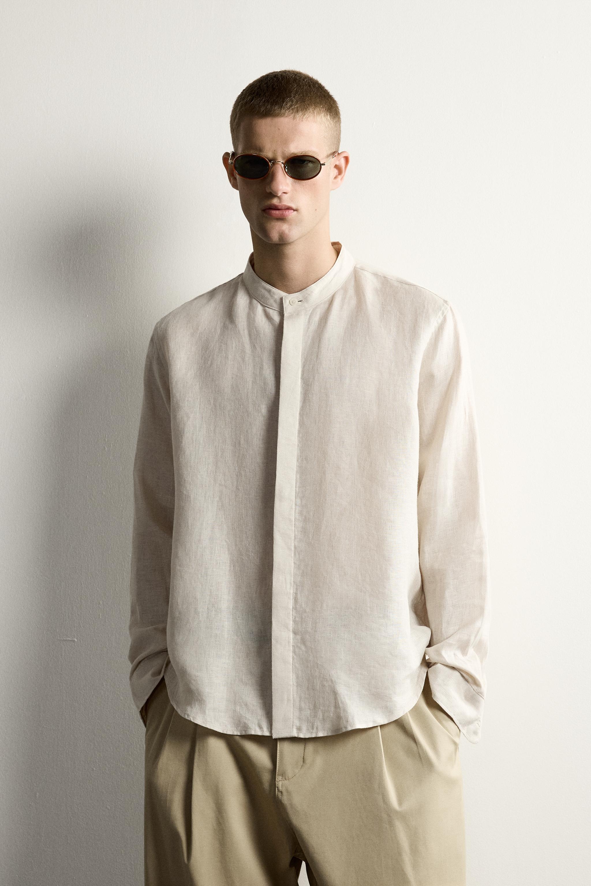 100% LINEN RELAXED FIT SHIRT — Light beige