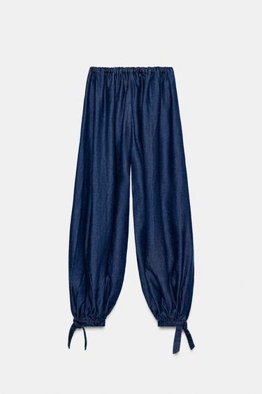 ZW COLLECTION DENIM SAROUEL TROUSERS - Indigo by Zara