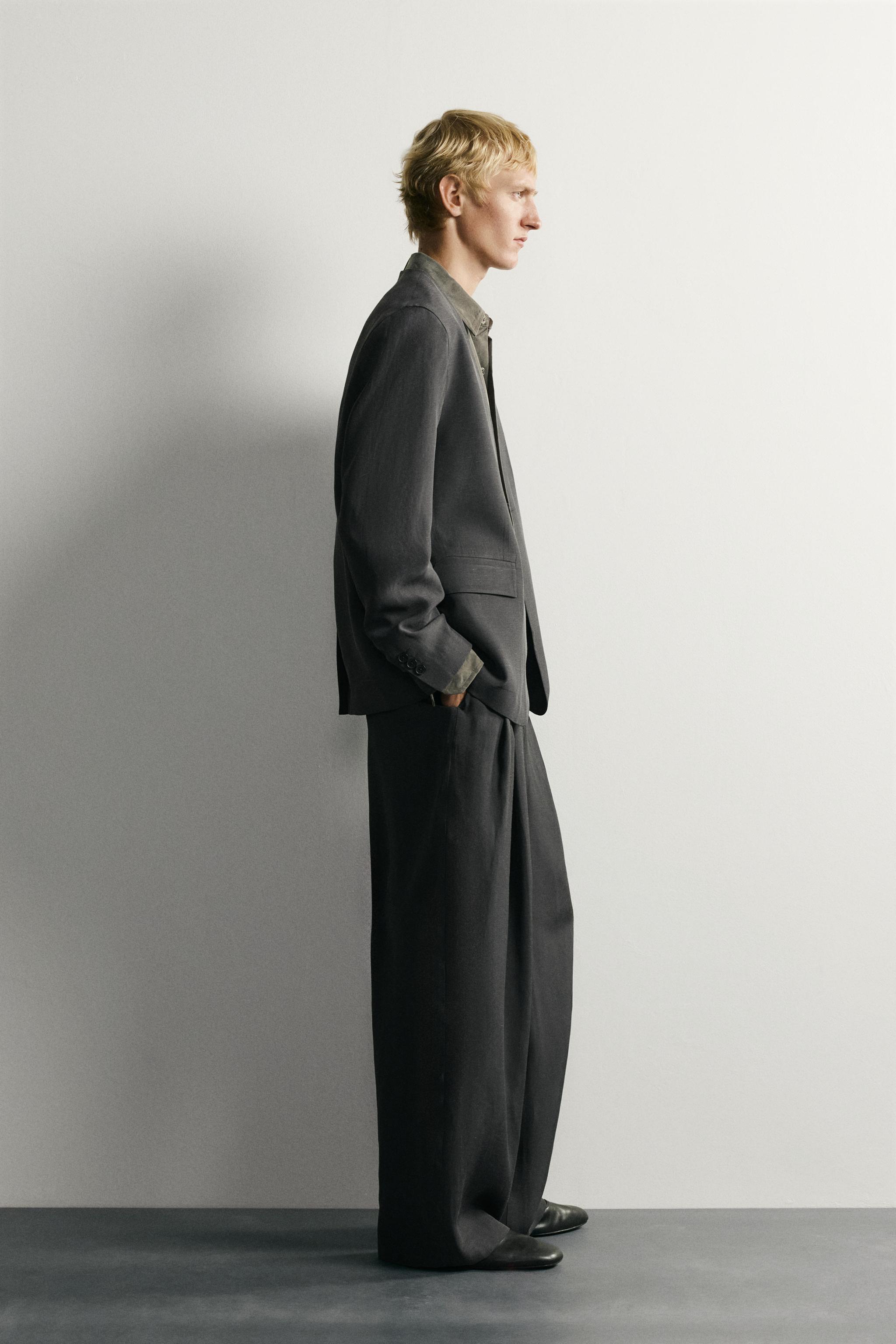 Мужские пиджаки Zara Relaxed-Fit Collarless Blazer — фото 4