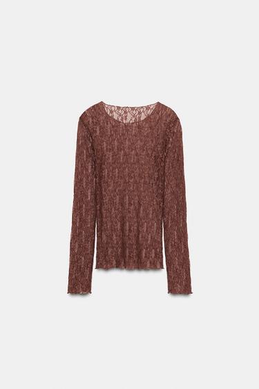 TOP À MANCHES LONGUES EN DENTELLE - Marron chiné de Zara - Image 5