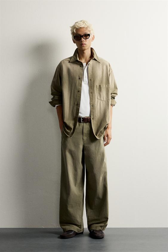 Zara 休閒版刷色效果襯衫式外套 - 卡其色 - 圖片 0