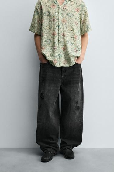 RIPPED BAGGY FIT JEANS - Charcoal by Zara