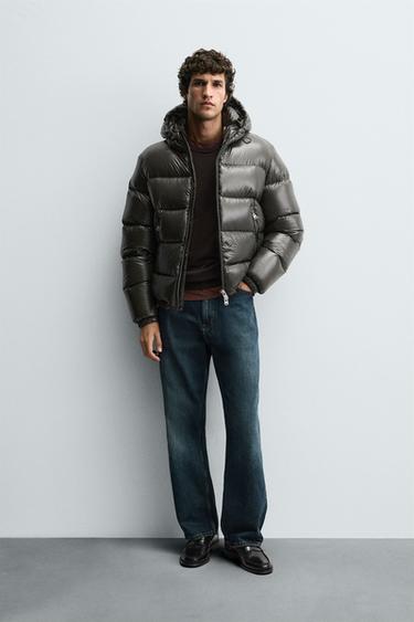 Zara 100% FEATHER WATER REPELLENT PUFFER JACKET - Dark khaki