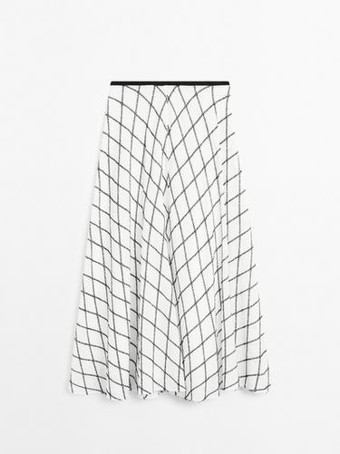 Zara Flared check midi skirt - White - Image 0
