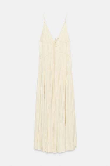 ROBE LONGUE SATINÉE À PLIS - Jaune clair de Zara - Image 5