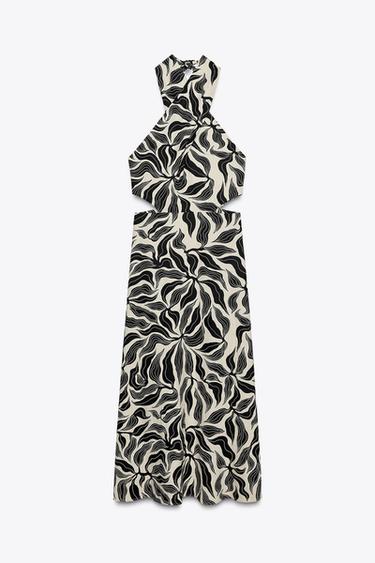 HALTER MIDI DRESS WITH LINEN BLEND - Black / Ecru by Zara - Image 5