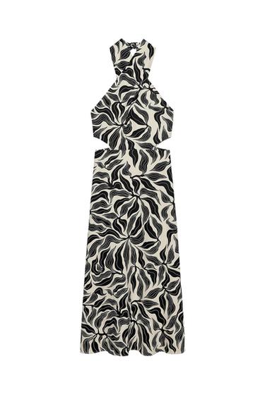 VESTIDO MIDI HALTER CON LINO - Negro / Crudo de Zara - Imagen 0