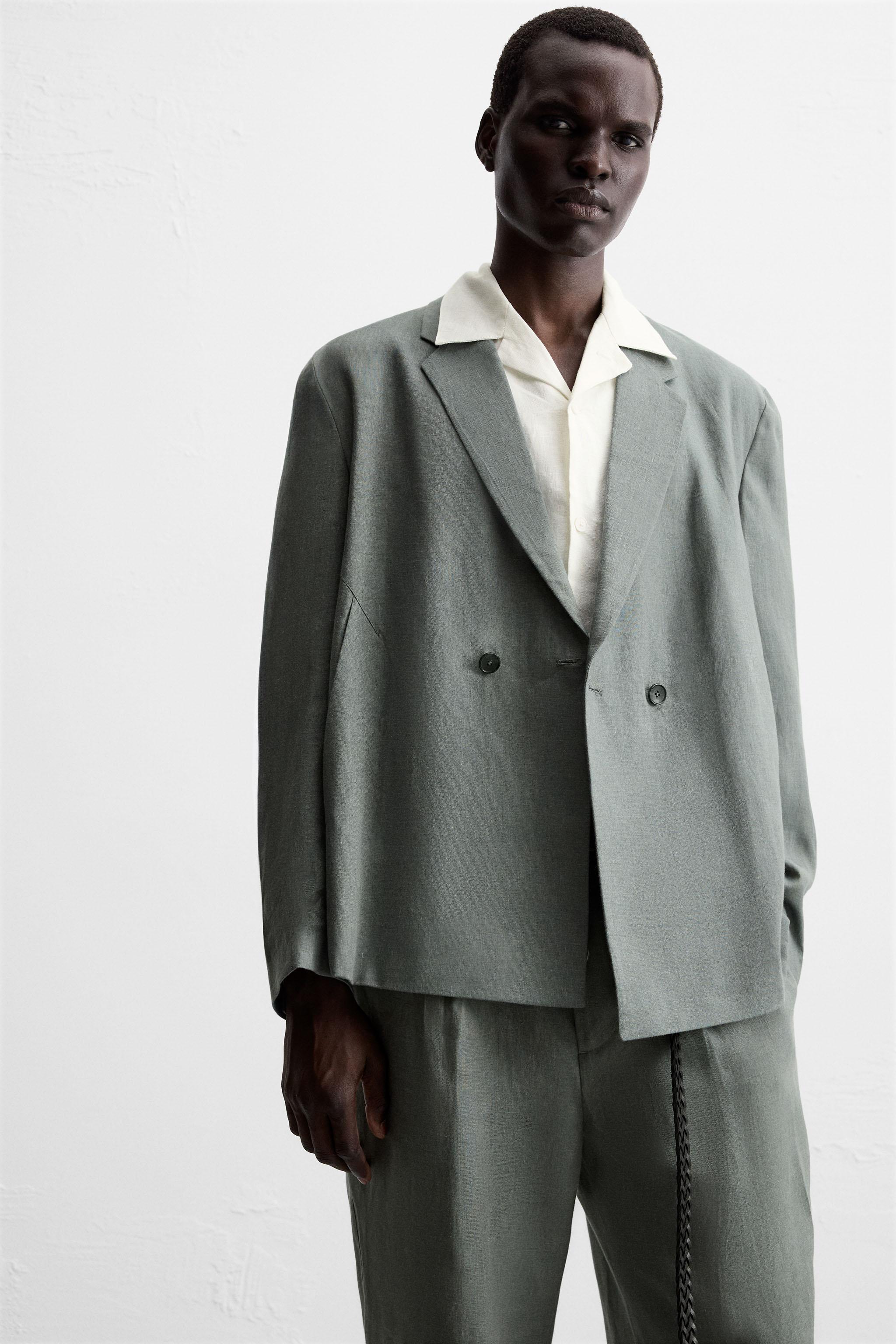 100% LINEN DOUBLE BREASTED SUIT BLAZER