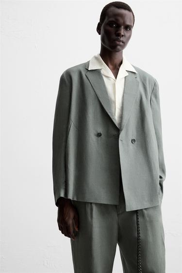 DOPPELREIHIGER BLAZER ANZUG 100 % LEINEN - verwaschenes Grün von Zara
