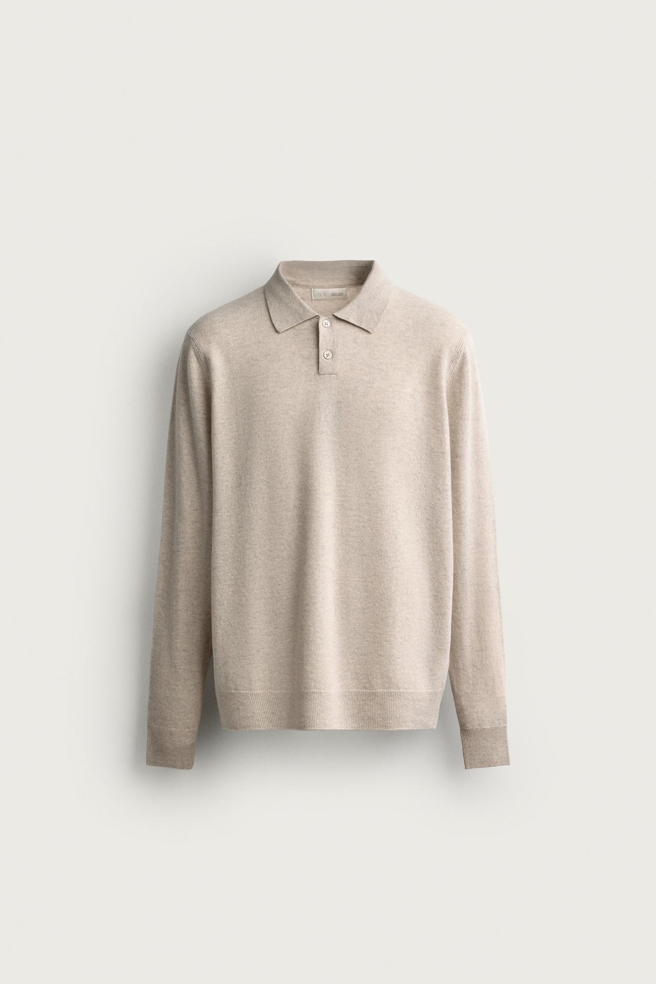 WOOL BLEND REGULAR FIT KNIT POLO — Ecru