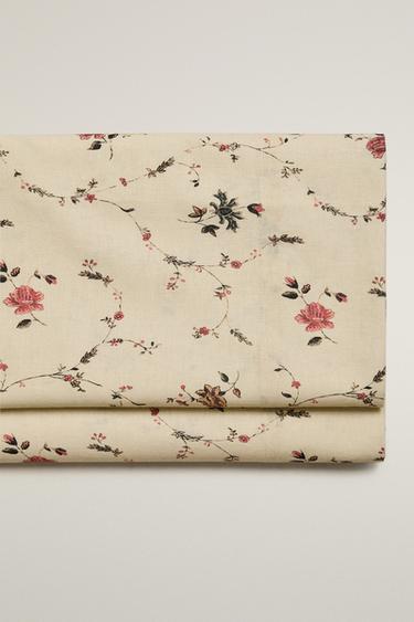 FLORAL PRINT LINEN AND COTTON FLAT SHEET | KATHARINE POLE - Ecru by Zara