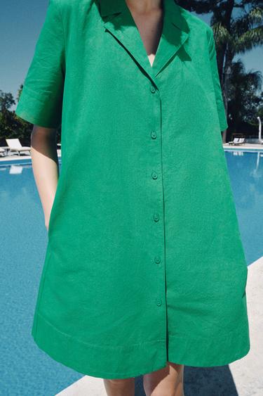 ZW COLLECTION SHORT SLEEVE SHIRT DRESS - Green by Zara - Image 4