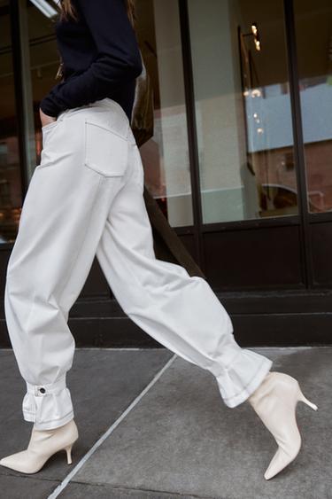 CONTRAST TOPSTITCHING TROUSERS - Oyster-white by Zara
