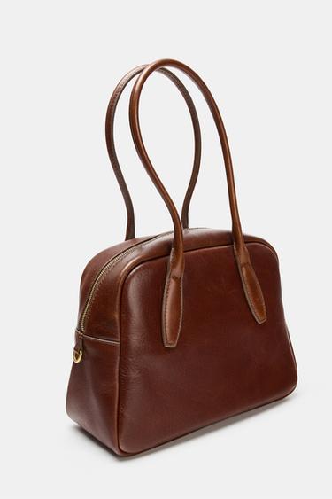 LEATHER BOWLING BAG - Dark tan by Zara - Image 3