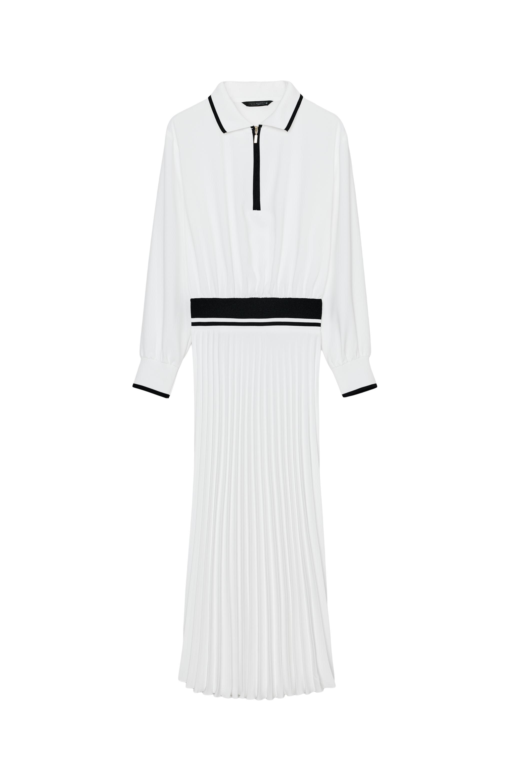 COMBINATION PLEATED MIDI DRESS - White | ZARA United States COMBINATION PLEATED MIDI DRESS - White | ZARA United States