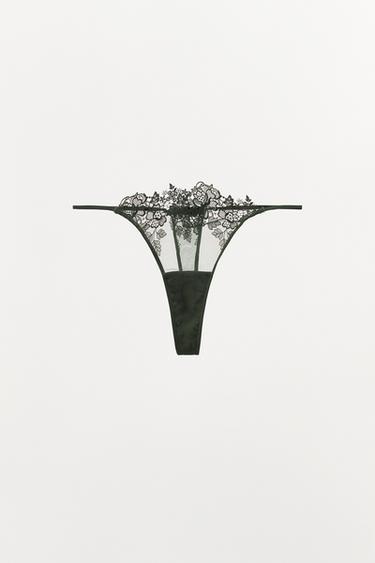 Zara MESH LACE THONG - GREEN