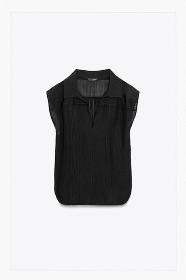 CHEMISE MÉLANGE RAMIE PLIS NERVURÉS ZW COLLECTION - Noir de Zara