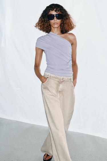 Zara ASYMMETRIC DRAPED BODYSUIT - Pearl gray