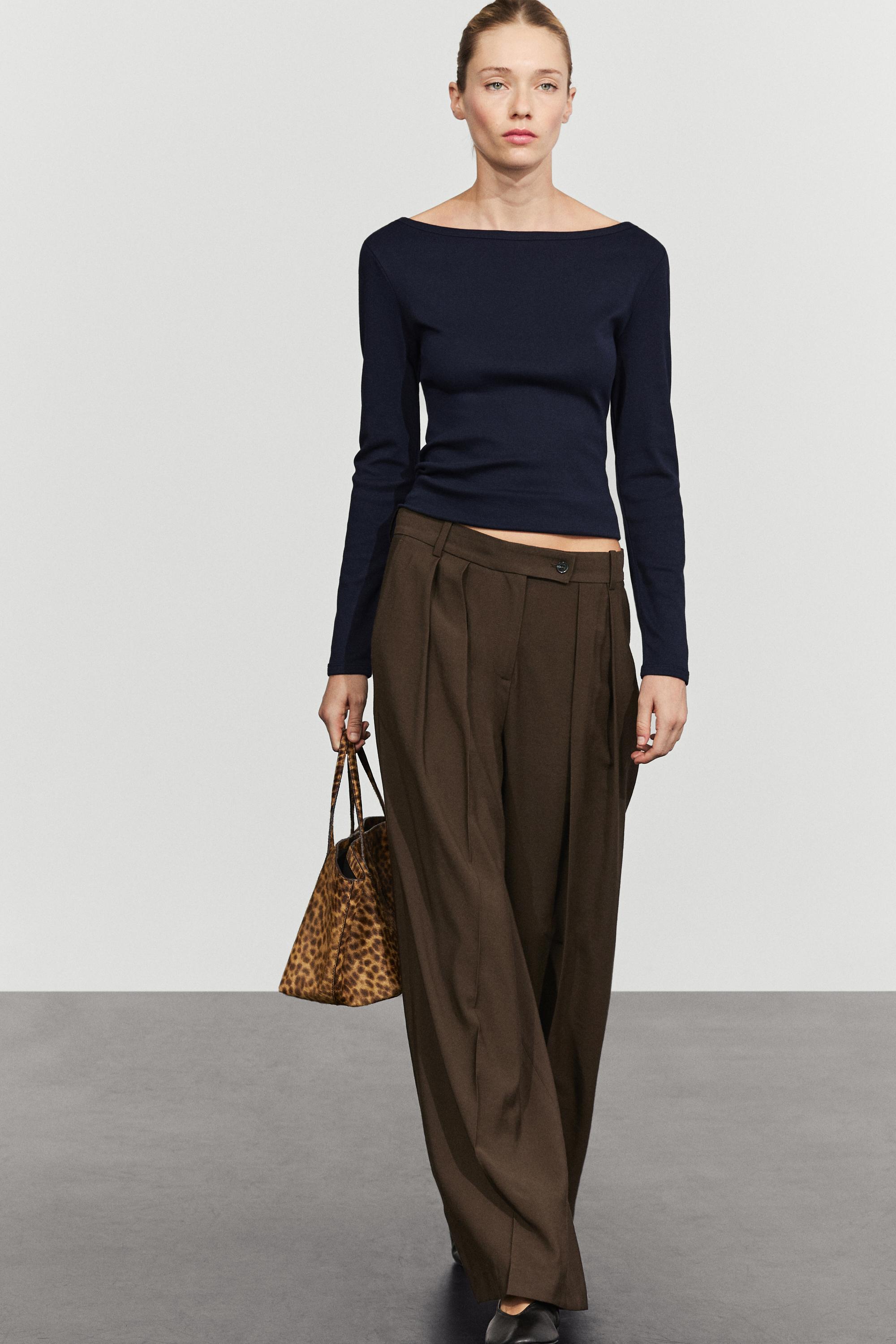 Wide-leg pants with pleats — Chocolate