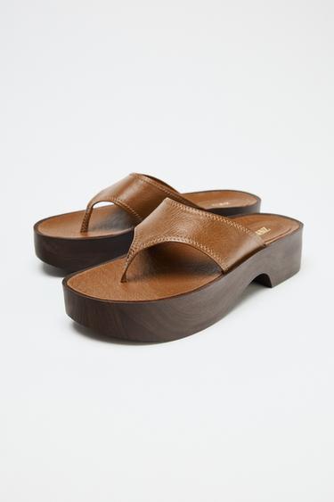 SANDALES PLATEFORMES EN CUIR SOFT - Marron de Zara - Image 2