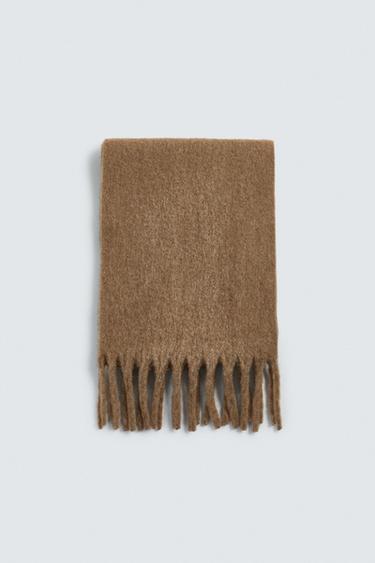 BRUSHED TEXTURED FRINGED SCARF - camel by Zara