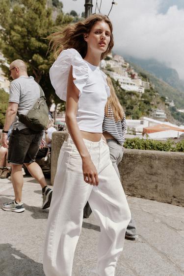 CAMISETA COMBINADA RIB VOLANTES - Blanco de Zara