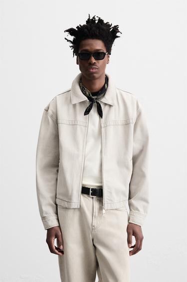 CAZADORA DENIM CUELLO COMBINADO - Beige de Zara