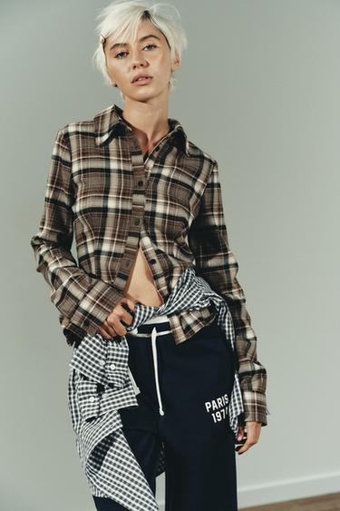 CHEMISE AJUSTÉE À CARREAUX - Kaki de Zara - Image 2