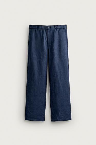 KALHOTY REGULAR FIT ZE 100% LNU - Modrá Navy od Zara